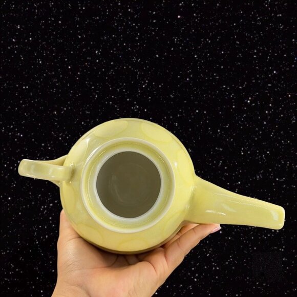 Vintage Light Yellow Stoneware Ceramic Teapot Yellow Glazed Paneled W Lid 9”W - Picture 11 of 16